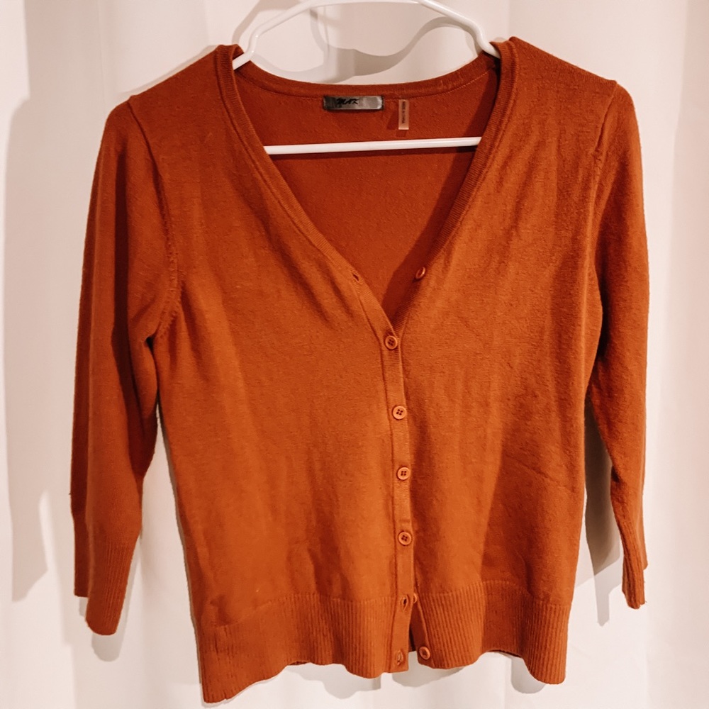 orange cardigan sweater